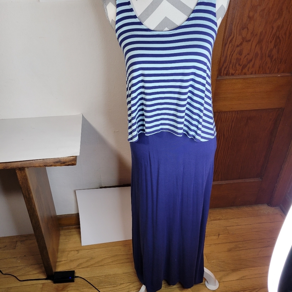 Womans Gap Knit Maxi Dress Loose Striped top attached Navy Dress Size XS - Picture 2 of 12